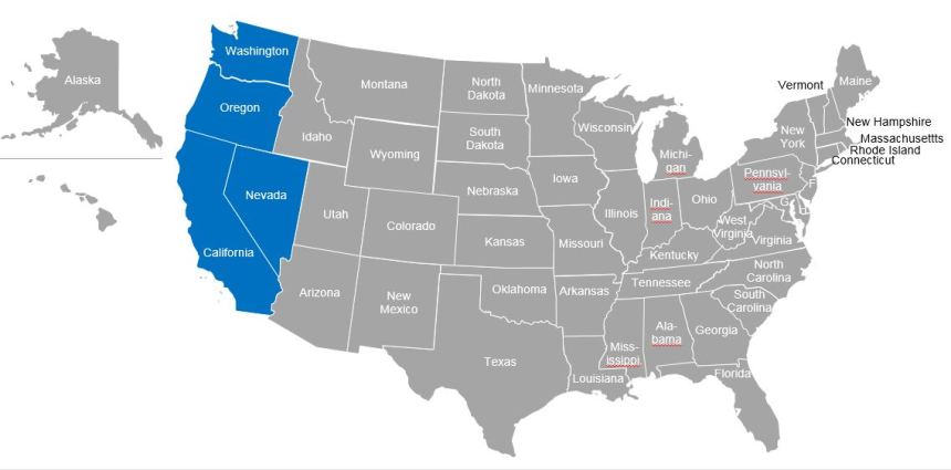 US Map with West Coast
